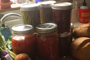 The last of this year's tomato canning extravaganza (two jars of ground tomatoes and two of tomato paste), and my first green bean pickles.