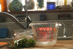 Houseproud homestead kitchen - vinegar and herbs ready to become a vinaigrette
